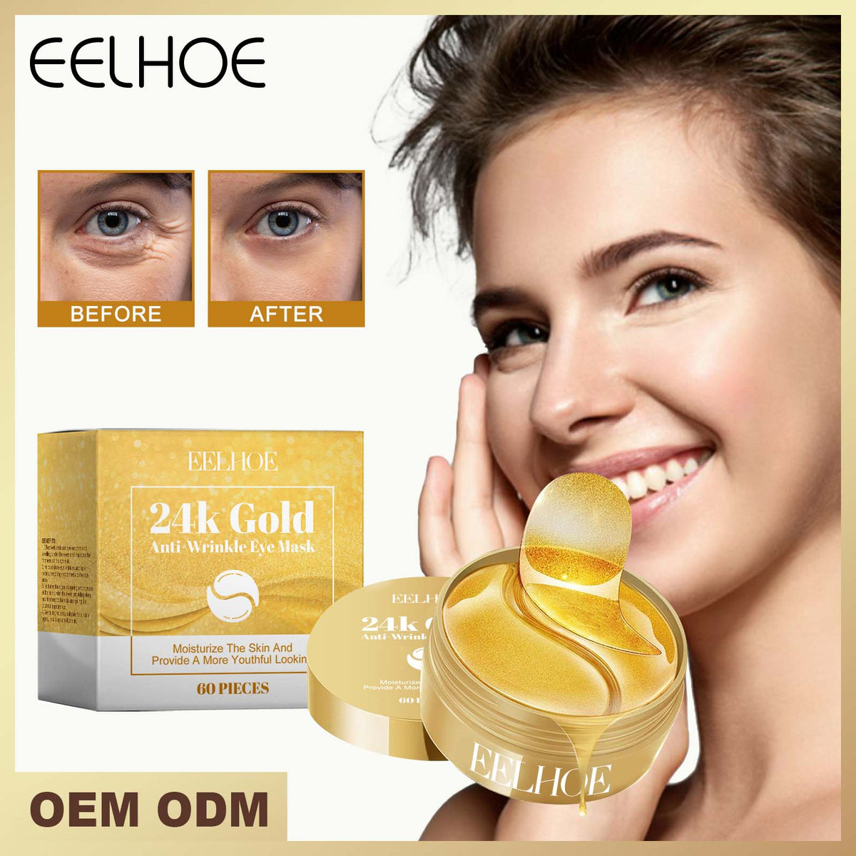 24K Gold Eye Mask Pack - Moisturizing Anti-Aging Eye Care 60pcs