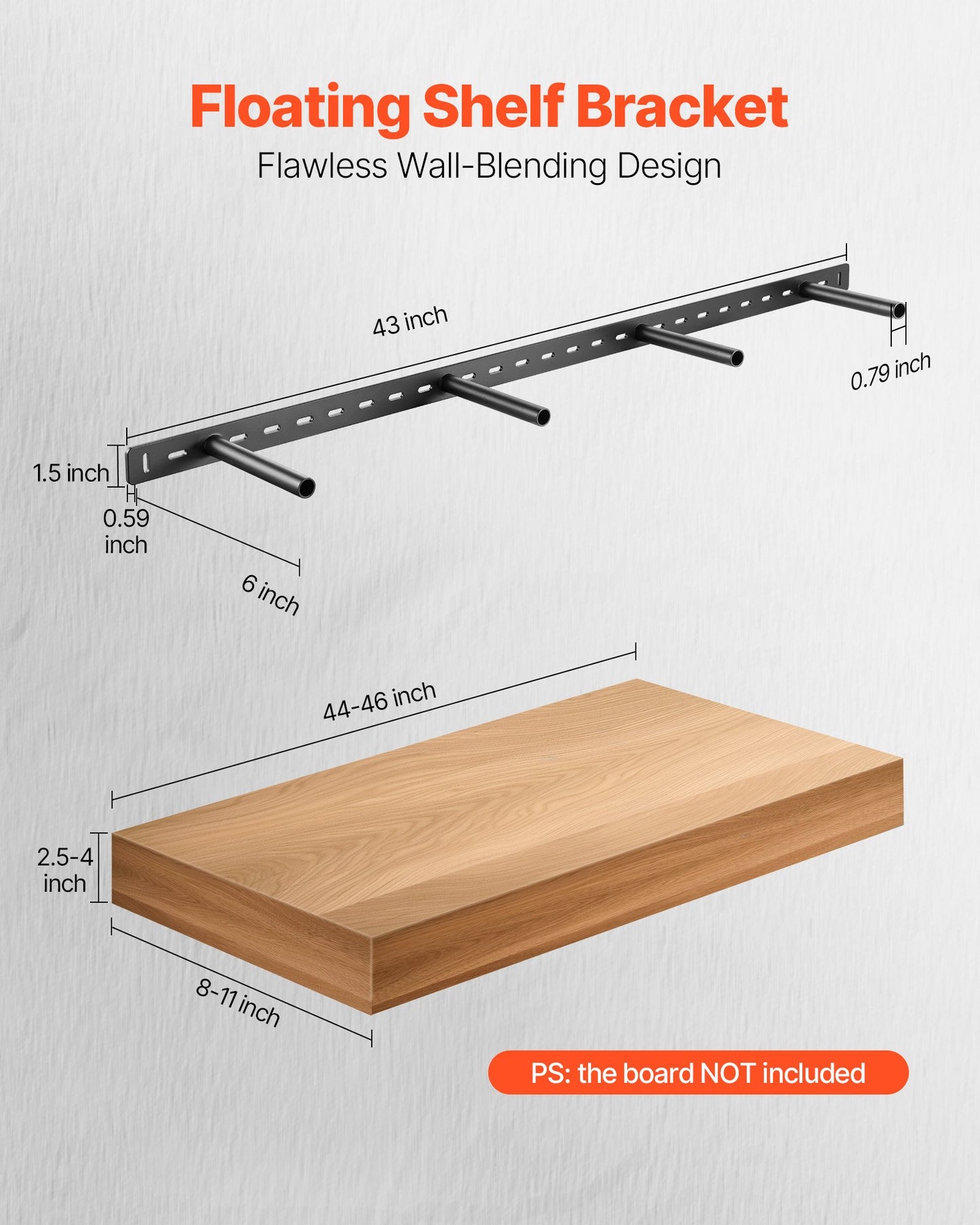 Heavy Duty Floating Shelf Bracket 43 Inch Black Wall Support Concealed Shelf Hardware