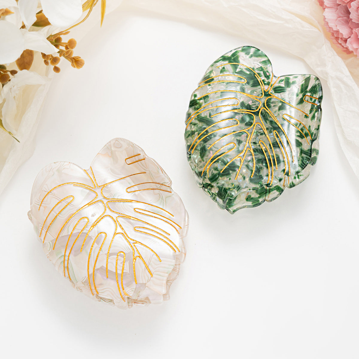 Versatile Leaf-Shaped Hair Clip for Women - Mori Style, Printed Leaves, 8cm