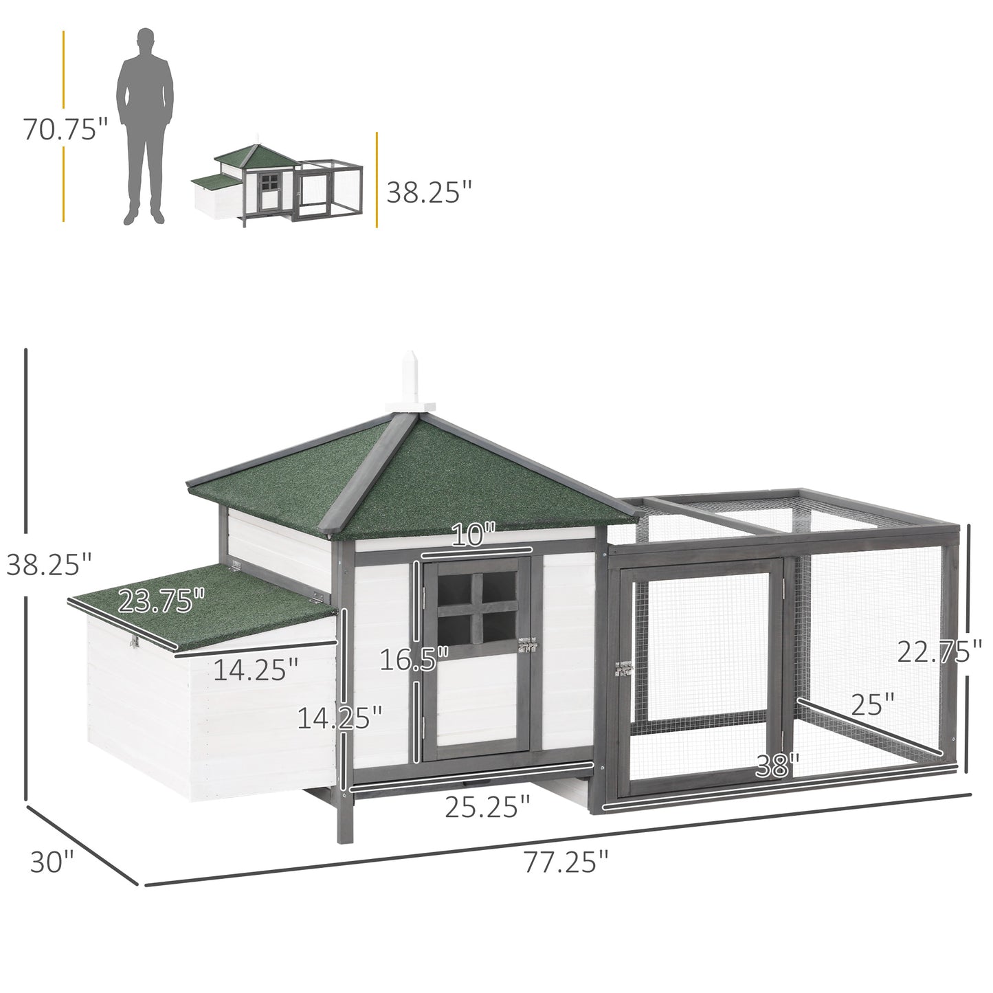 77-Inch Wooden Chicken Coop with Nesting Box, Removable Tray & Ramp - Outdoor Hen House in Gray