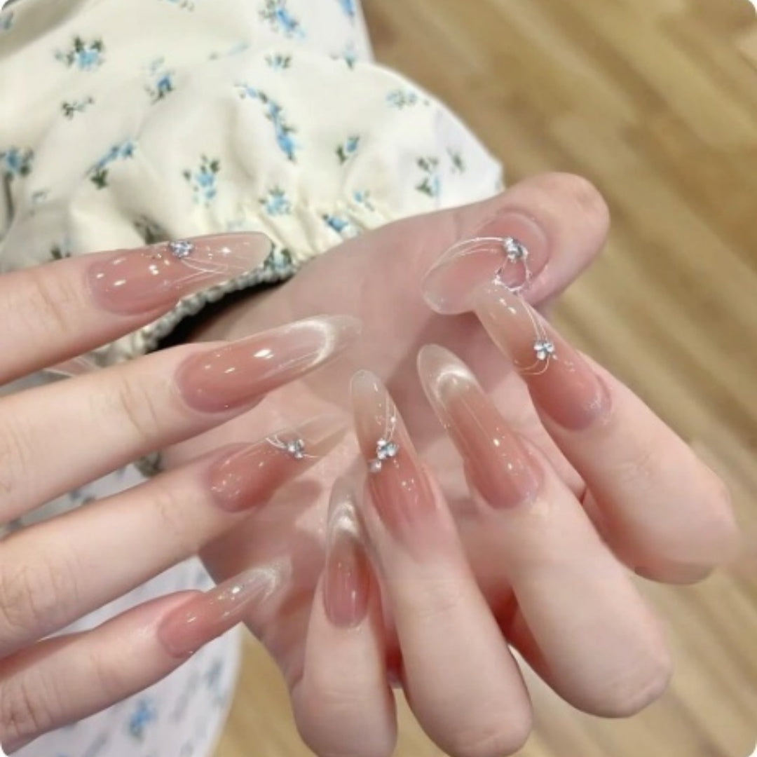 Nude Blush Cat-eye Rhinestone Handmade Nail Art