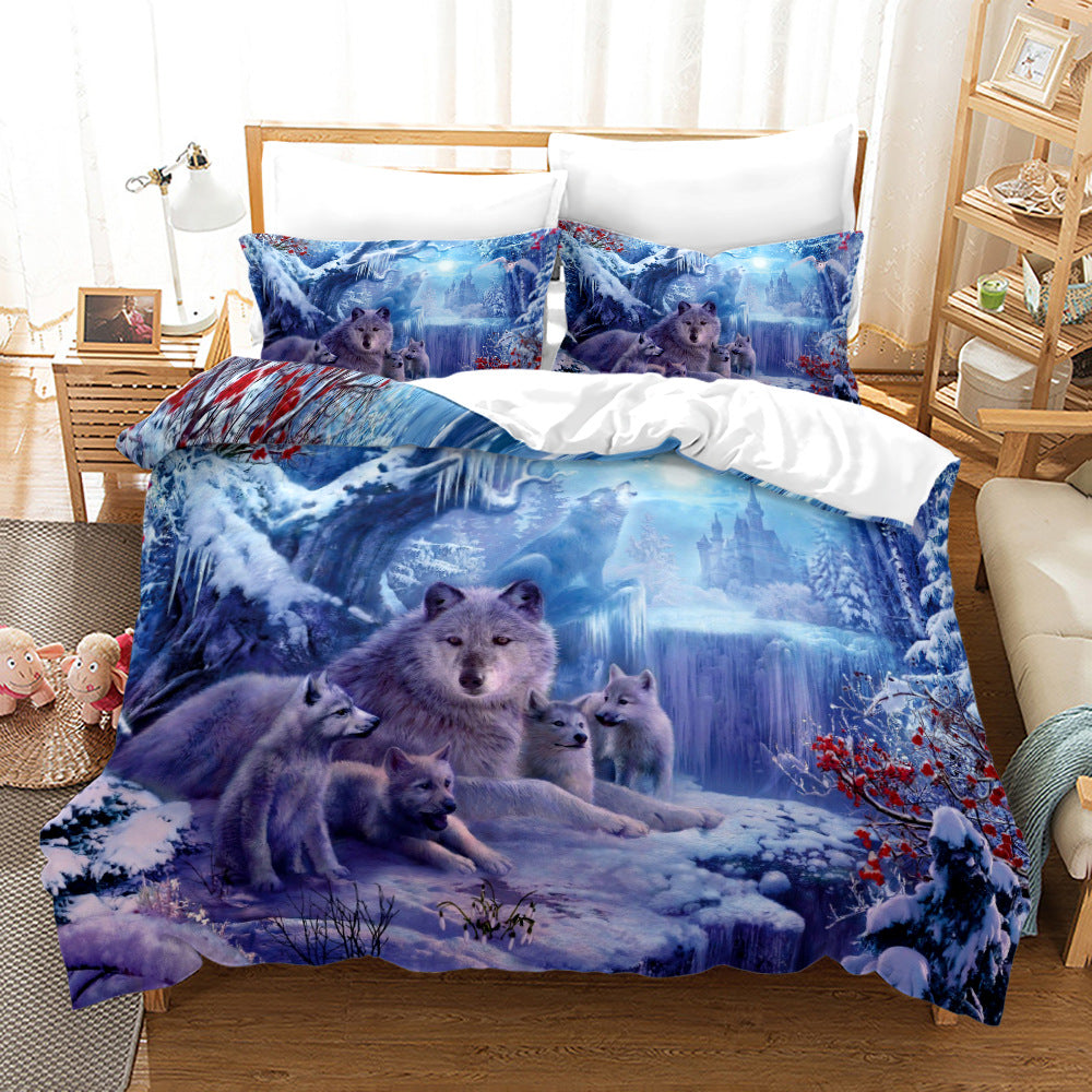 Digital Printed Wolf Bedding Set - 3-Piece Bed Linen for Home Decor