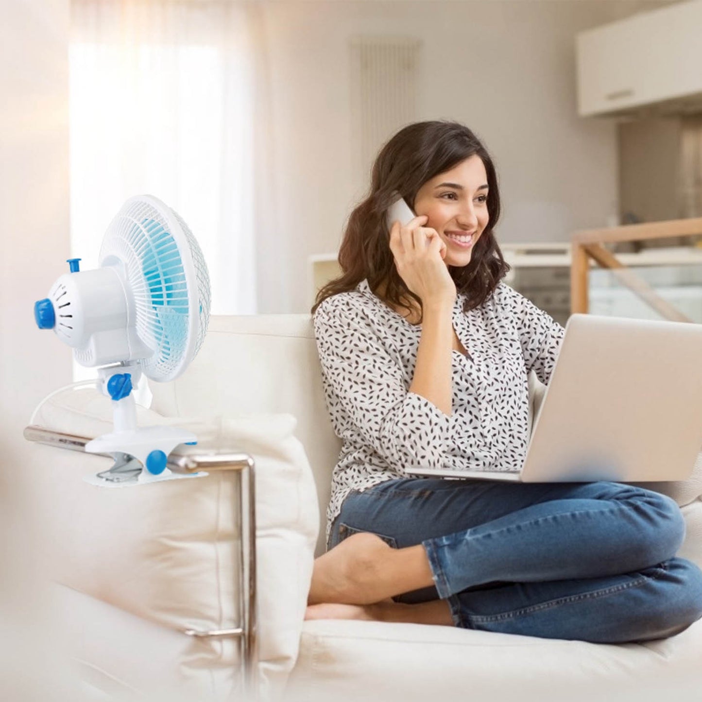 Clip On Desk Fan with 2 Speed Settings, Adjustable Tilt, Quiet Operation, Wall Mount & Clamp - White