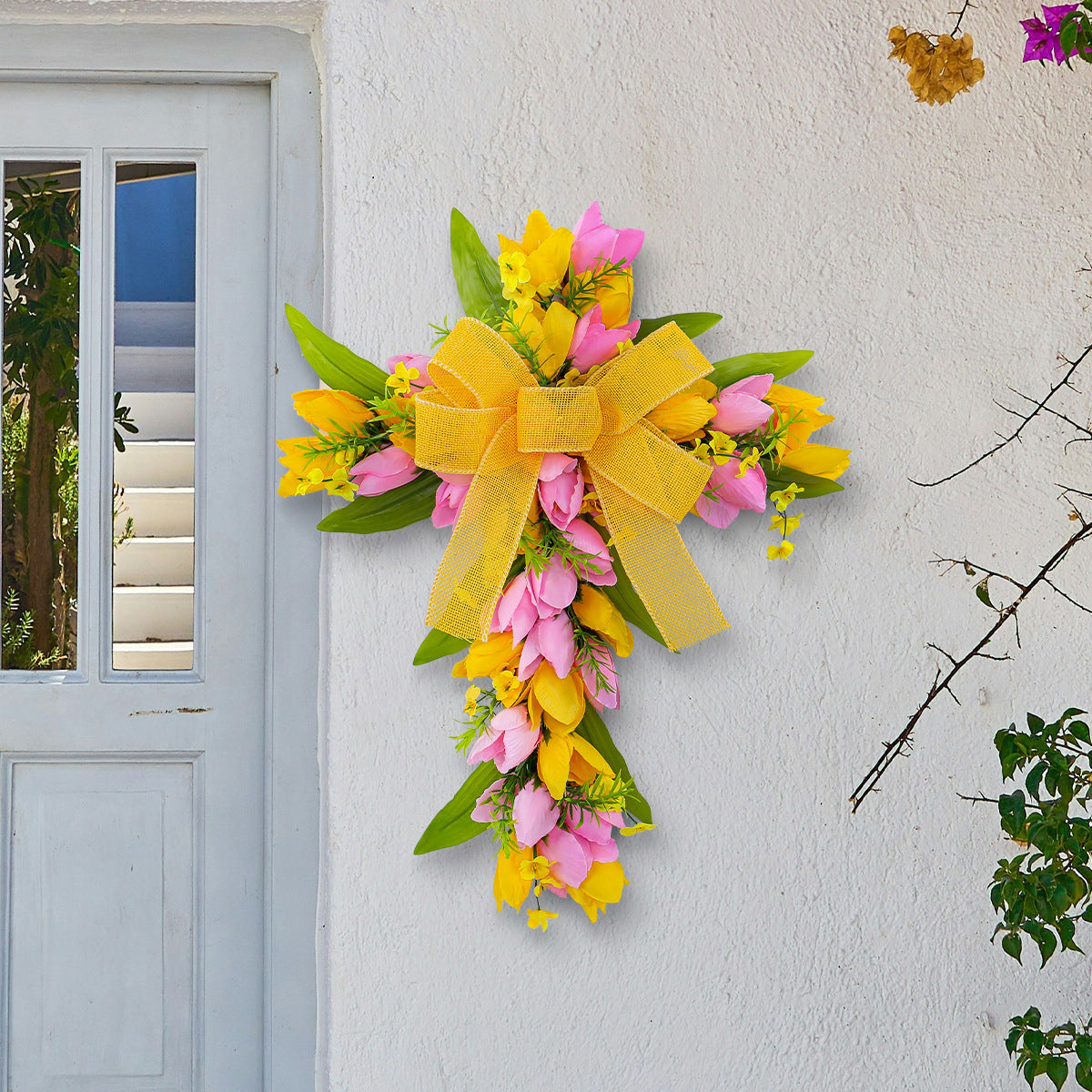 Emulational Flower Vine Circle Decor Door Wall Pendant - Home & Garden