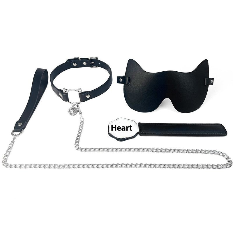 Cat Collar & Eye Mask Set with Traction Chain - 4 Piece