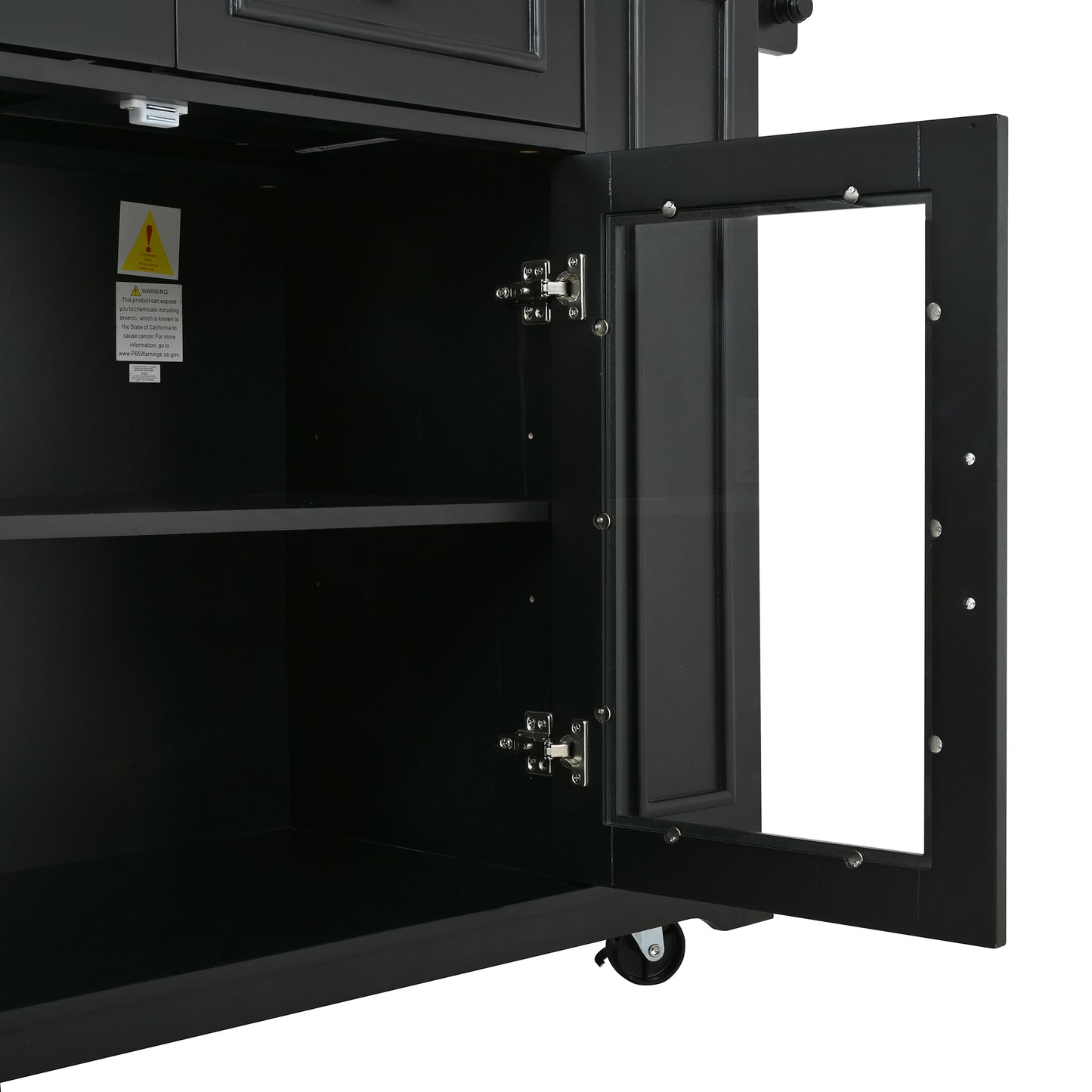54" Mobile Kitchen Island with Glass Door Storage & Power Outlet