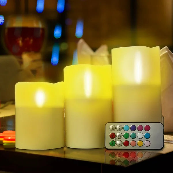 Flameless LED Candles Set with Remote Control - Ivory