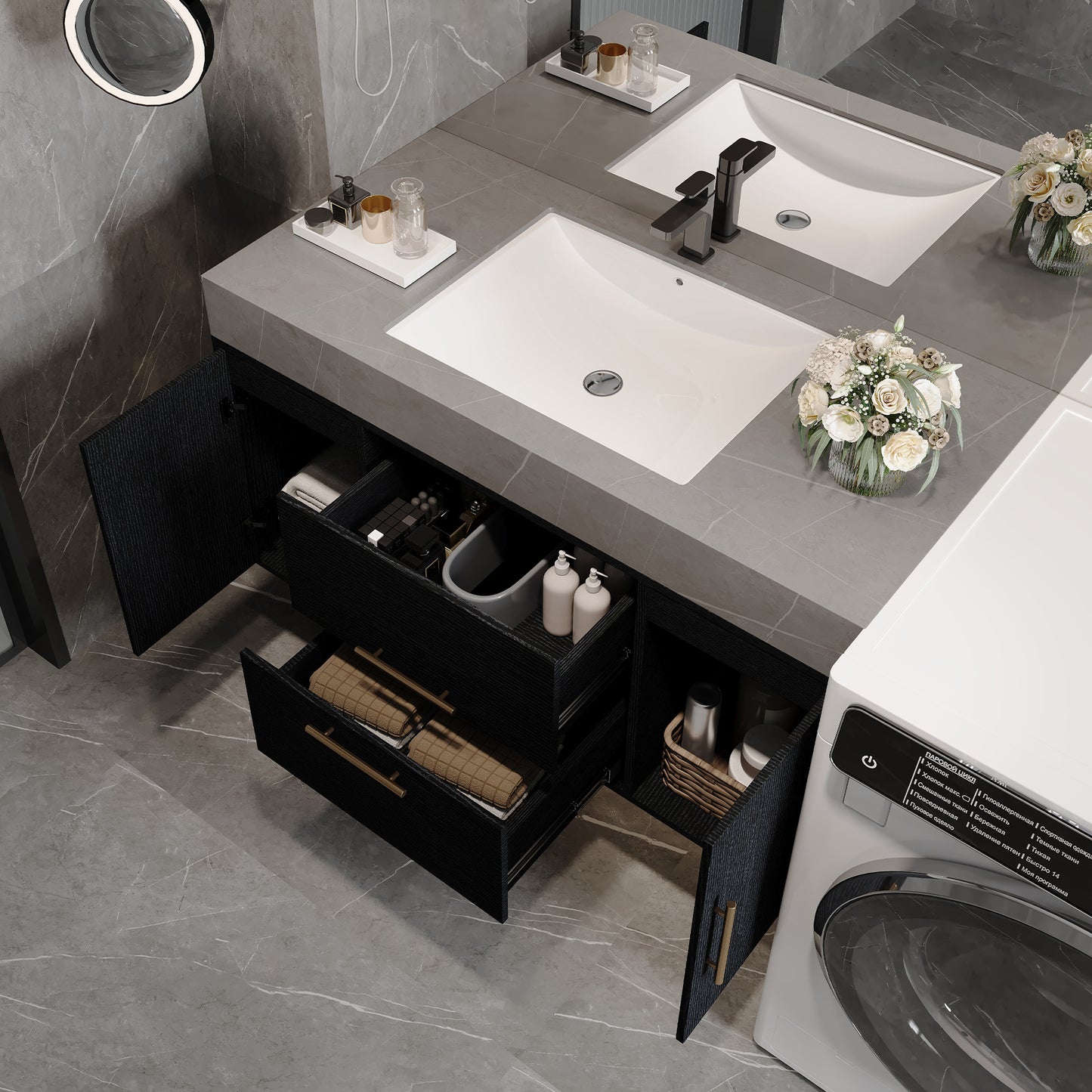 39.4-Inch Contemporary Floating Bathroom Vanity with Marble Top