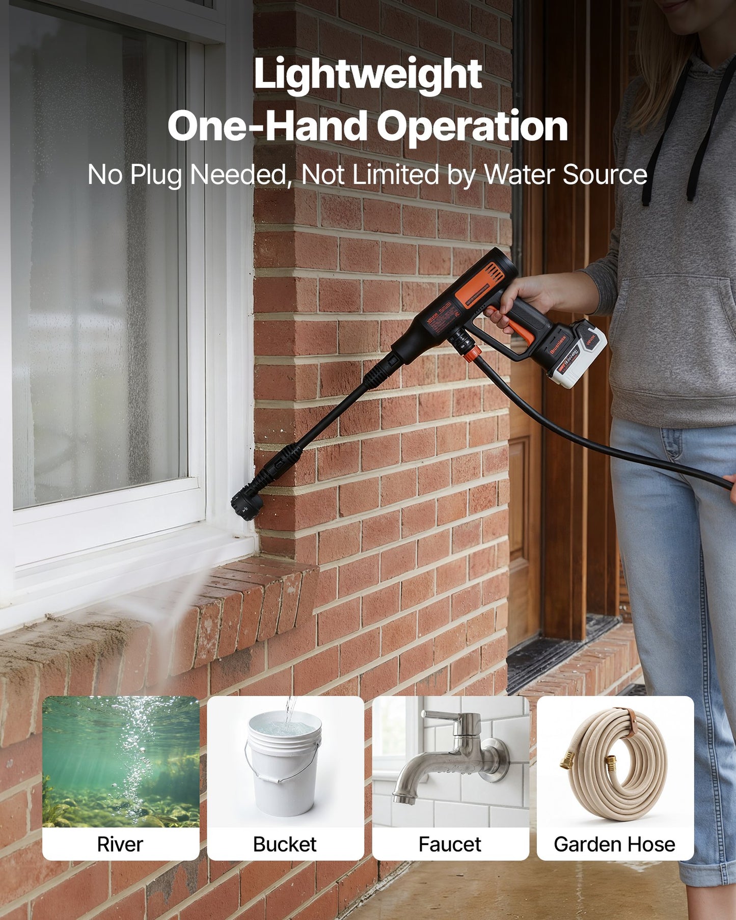 Cordless Pressure Washer 1200 PSI Portable Power Cleaner with 6-in-1 Nozzle