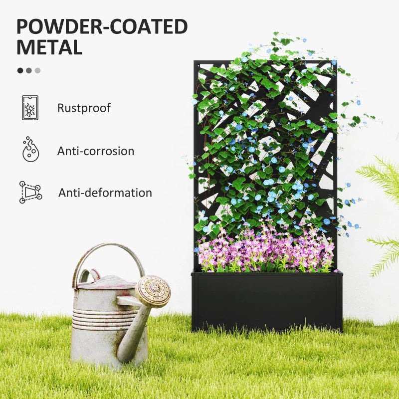 Metal Garden Planter Box with Decorative Privacy Screen - Wall-Mounted or Freestanding, 24 Inch Black