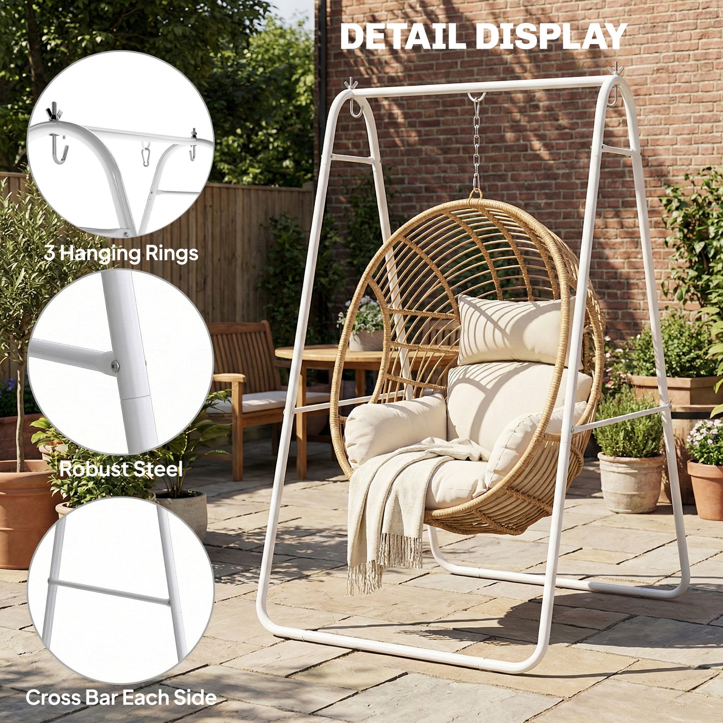 Heavy Duty A-Frame Hammock Chair Stand - 330 lbs Capacity, White