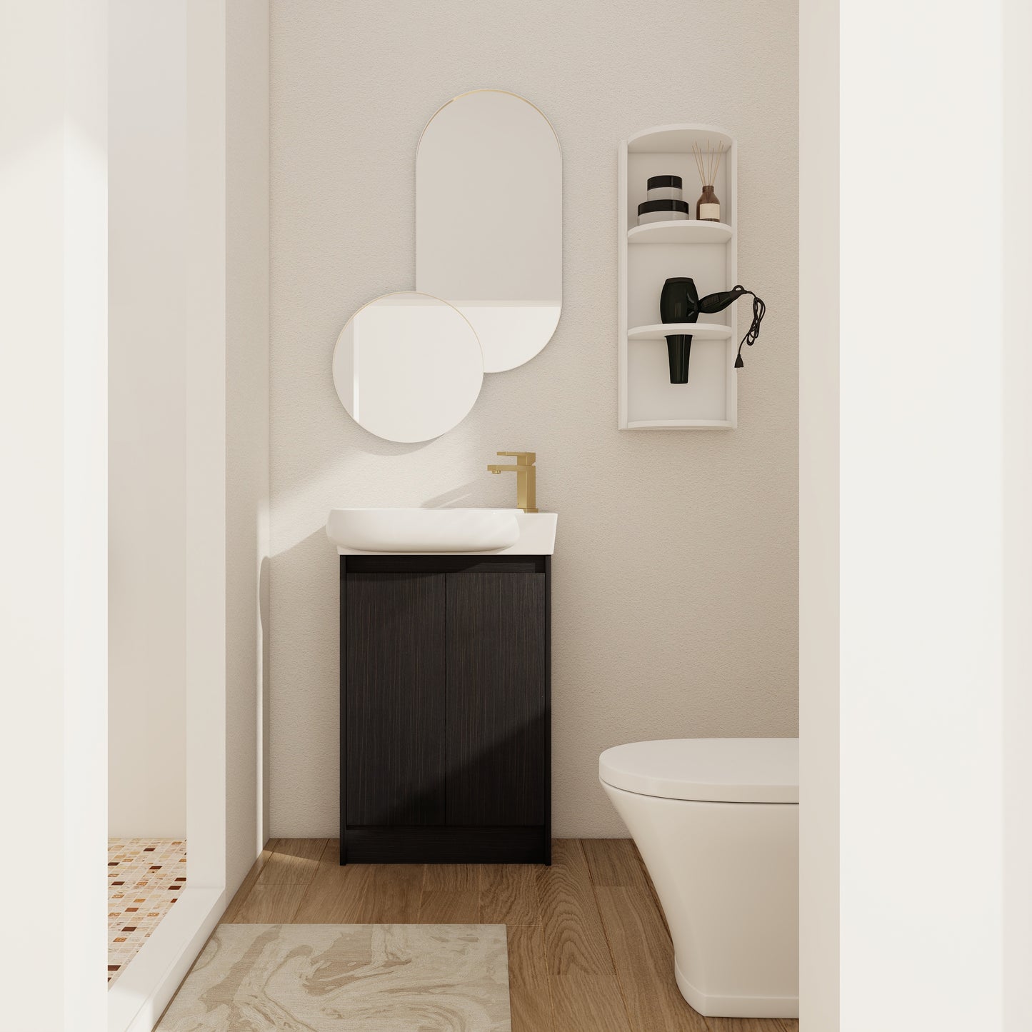 23 Freestanding Bathroom Vanity With Sink And Storage Rack, Soft