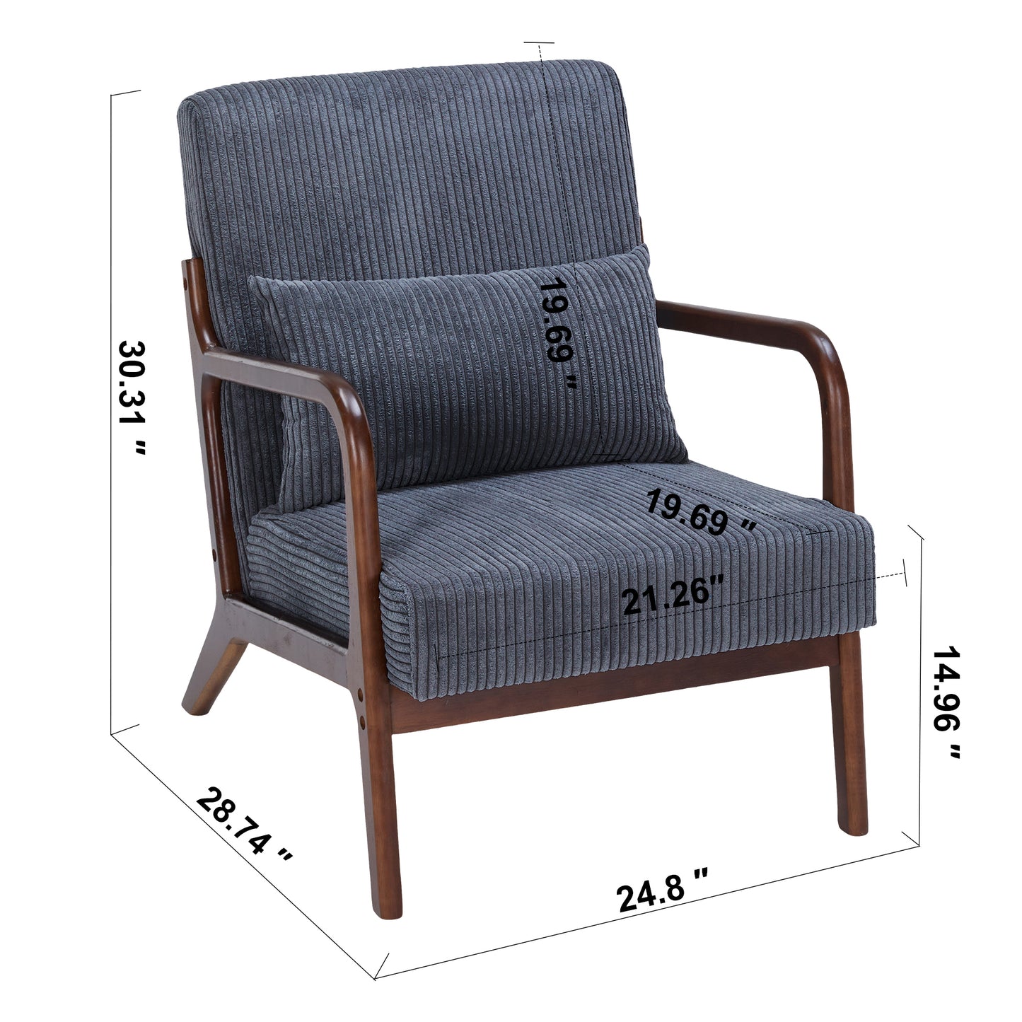 Mid-Century Modern Accent Chair - Antique Dark Grey Upholstered Armchair