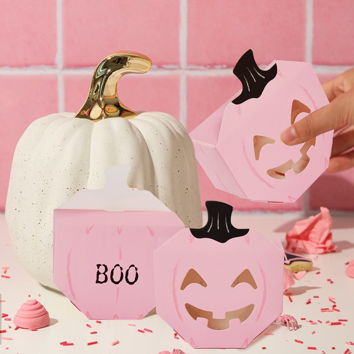 10 Pcs Halloween Pumpkin Gift Boxes - Pink Paper