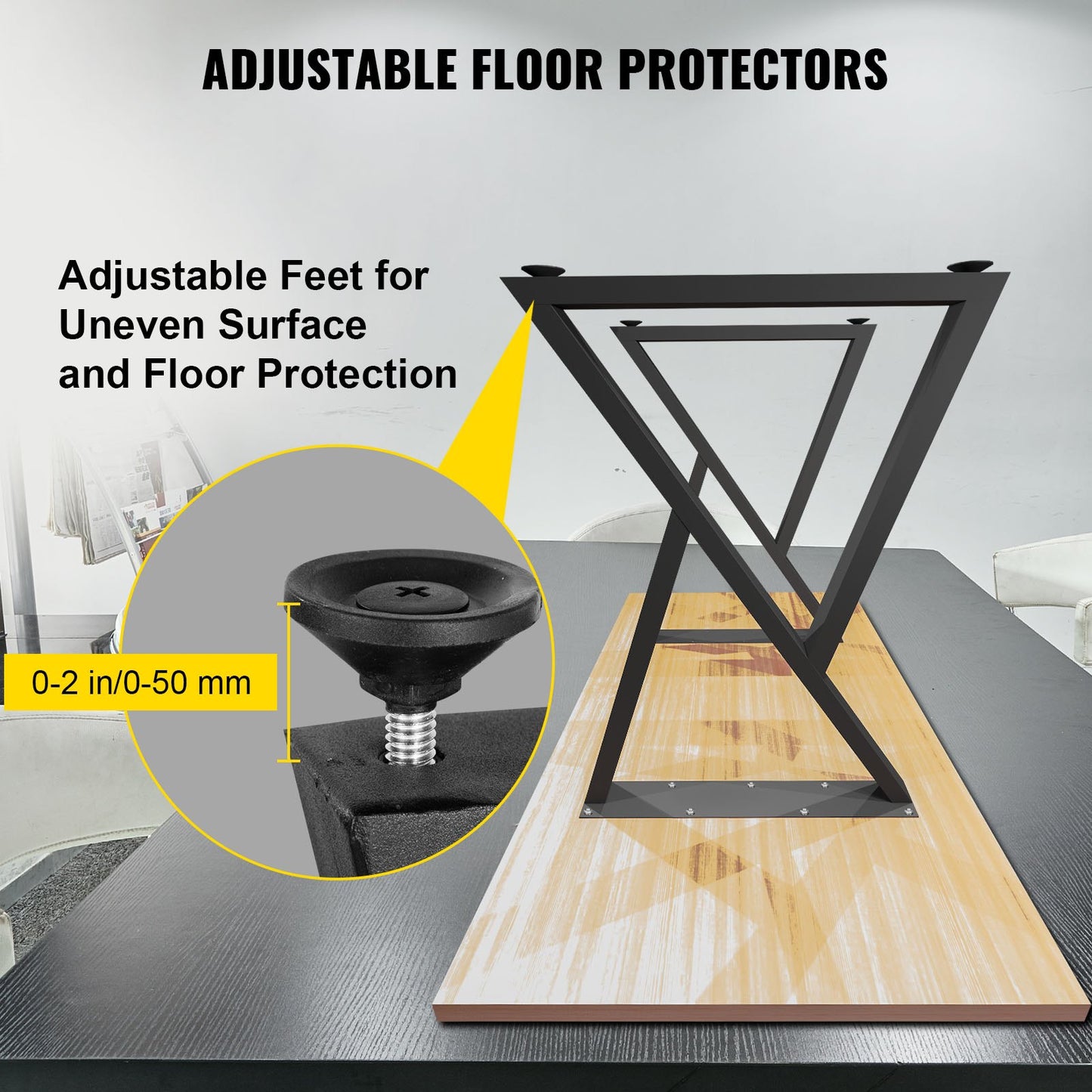 Heavy Duty Metal Table Legs Set of 2 - 28x18 Inch Black Z-Shaped Desk Supports with Rubber Floor Protectors