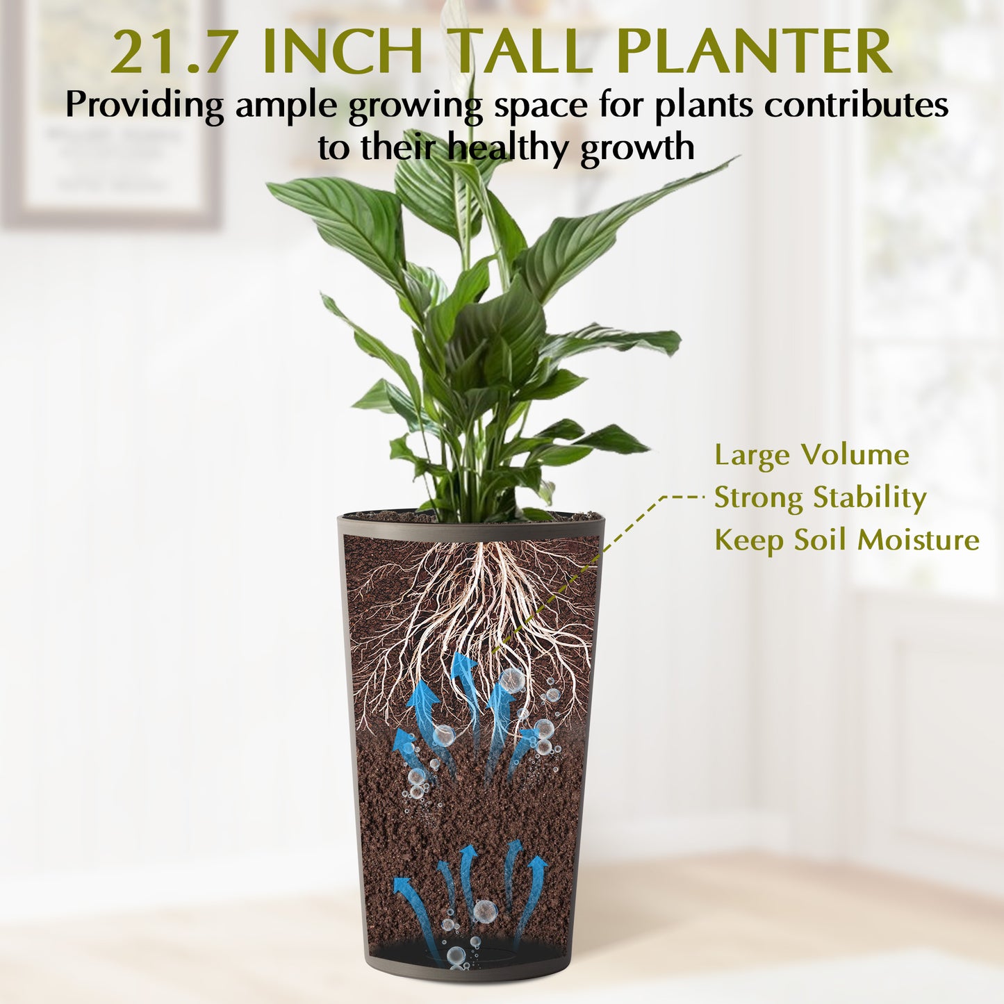 2 Pack Tall 21.7 In Planters For Outdoor Plants Modern Square Planter