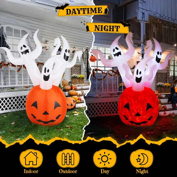5.9 FT Halloween Inflatable Pumpkin Ghost with LED Lights