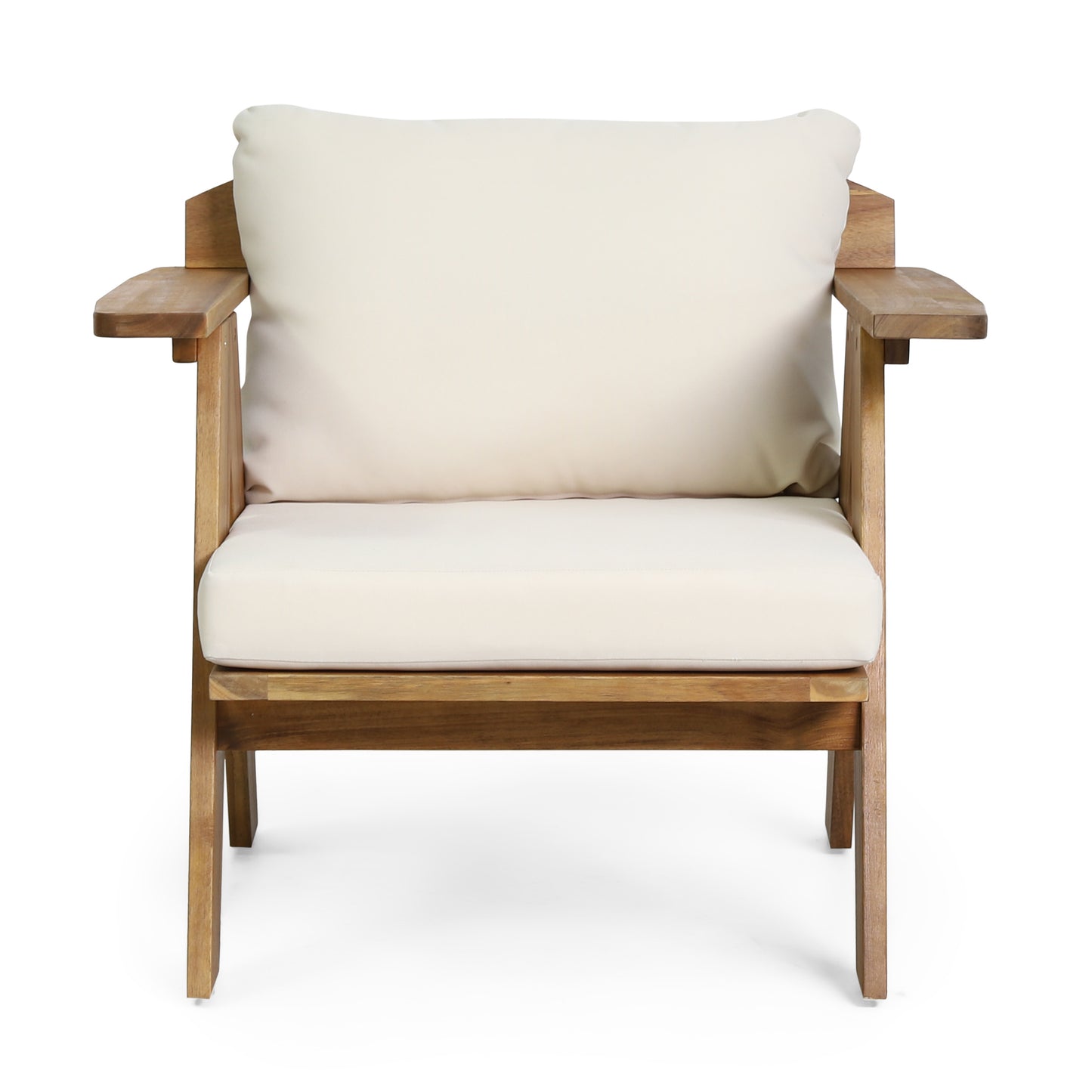 Outdoor Acacia Wood Club Chairs With Cushions Set Of 2 , Teak Finish