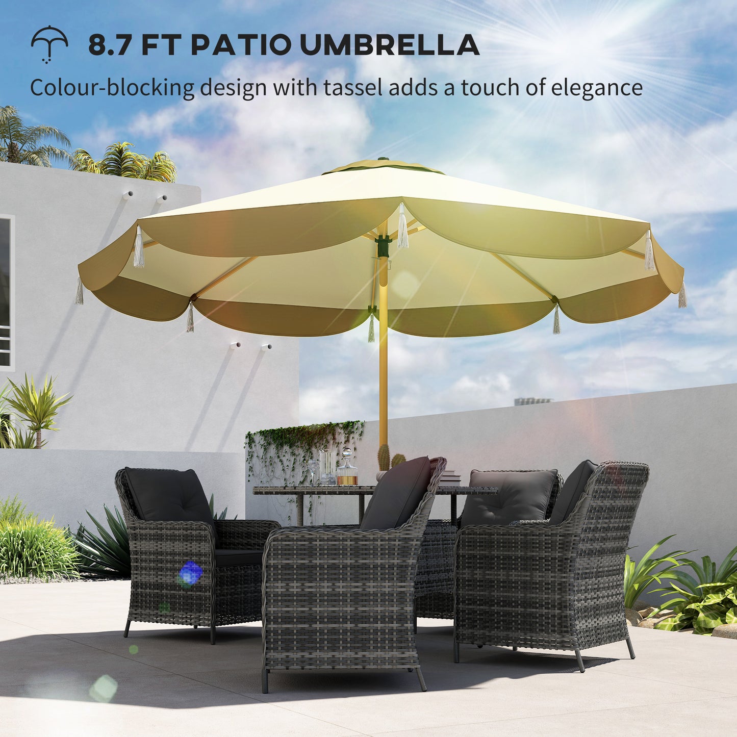 9FT Outdoor Patio Umbrella with Vented Canopy - Cream White