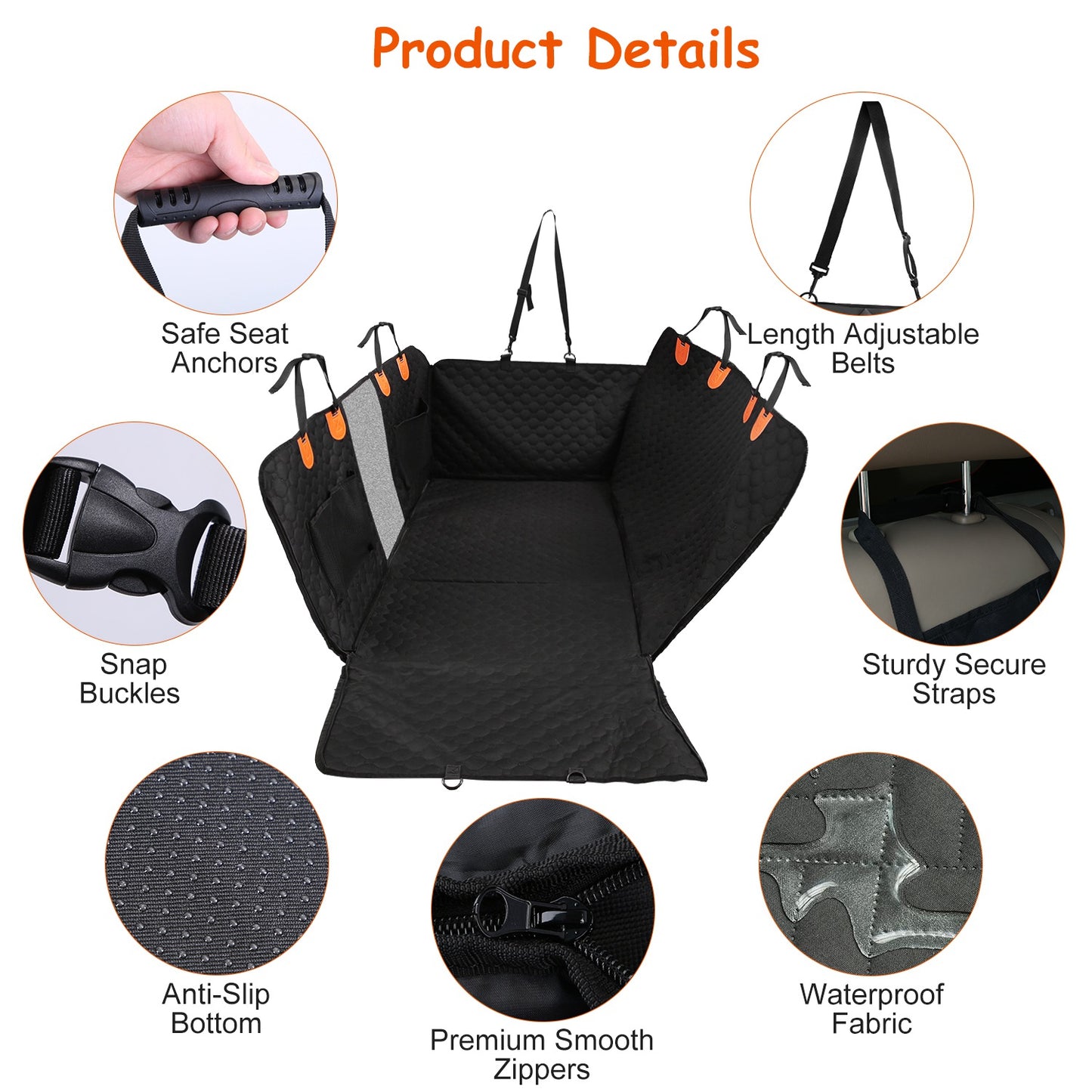Waterproof Dog Car Seat Cover with Mesh Window & Storage Bags - Universal Fit