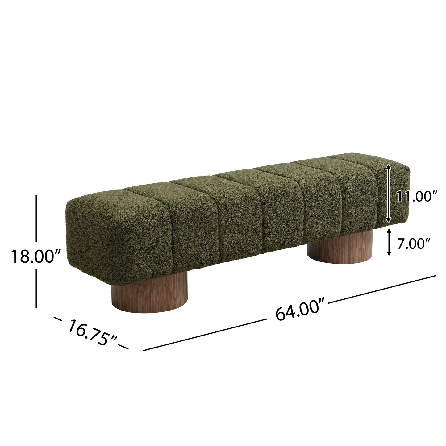 Upholstered Dining Bench - Green Boucle Fabric, No Assembly