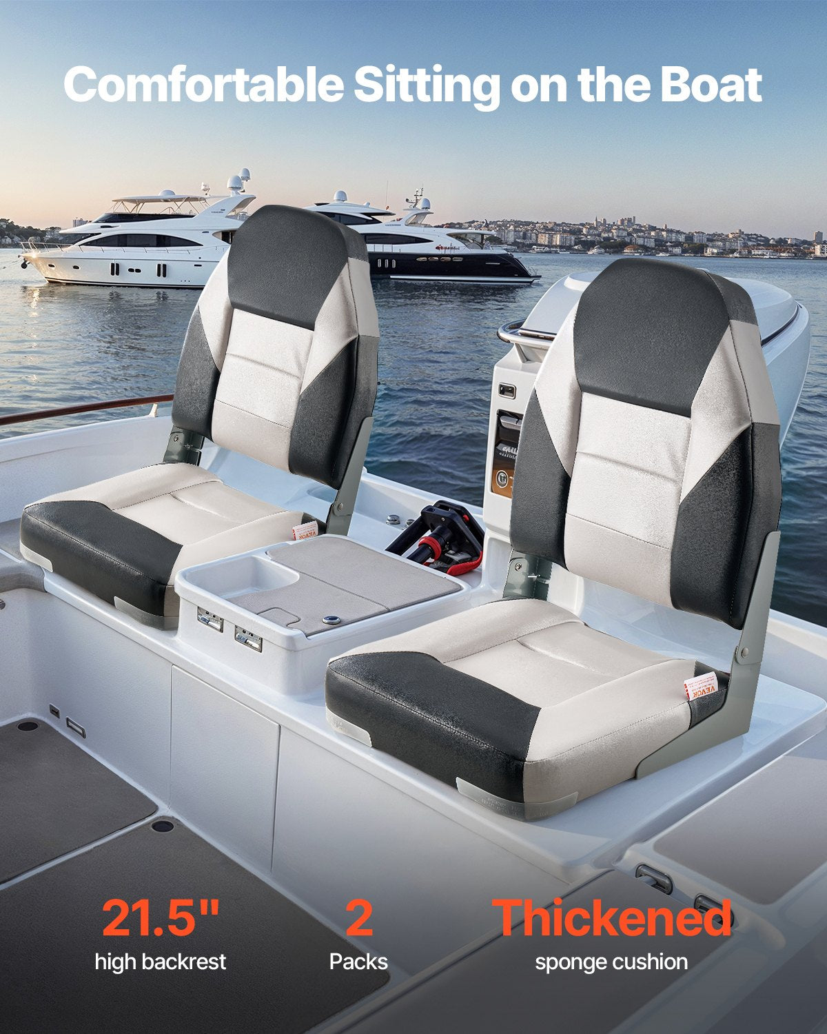 Folding Boat Seat with High Backrest Waterproof PVC Leather & Thick Foam Cushion