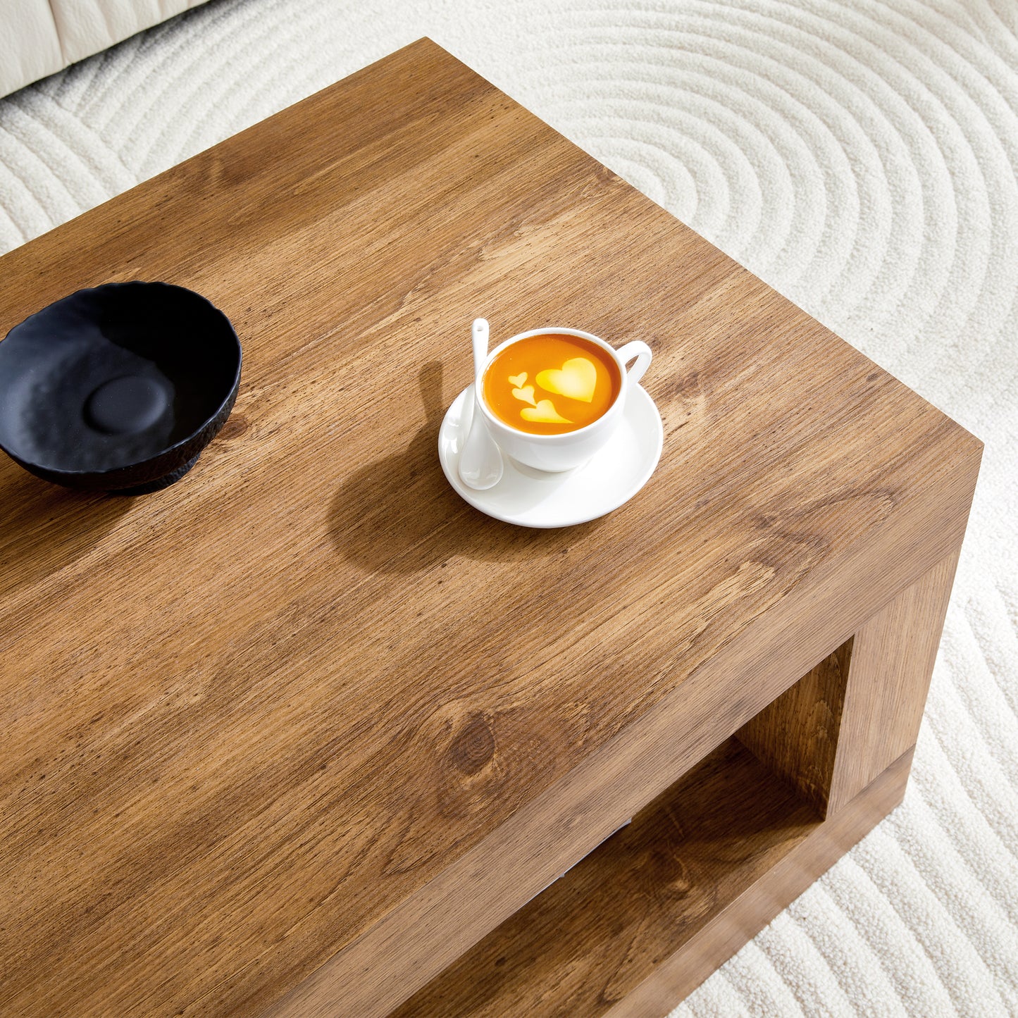 Modern 2-Tier Coffee Table with Open Storage Shelf - Wood
