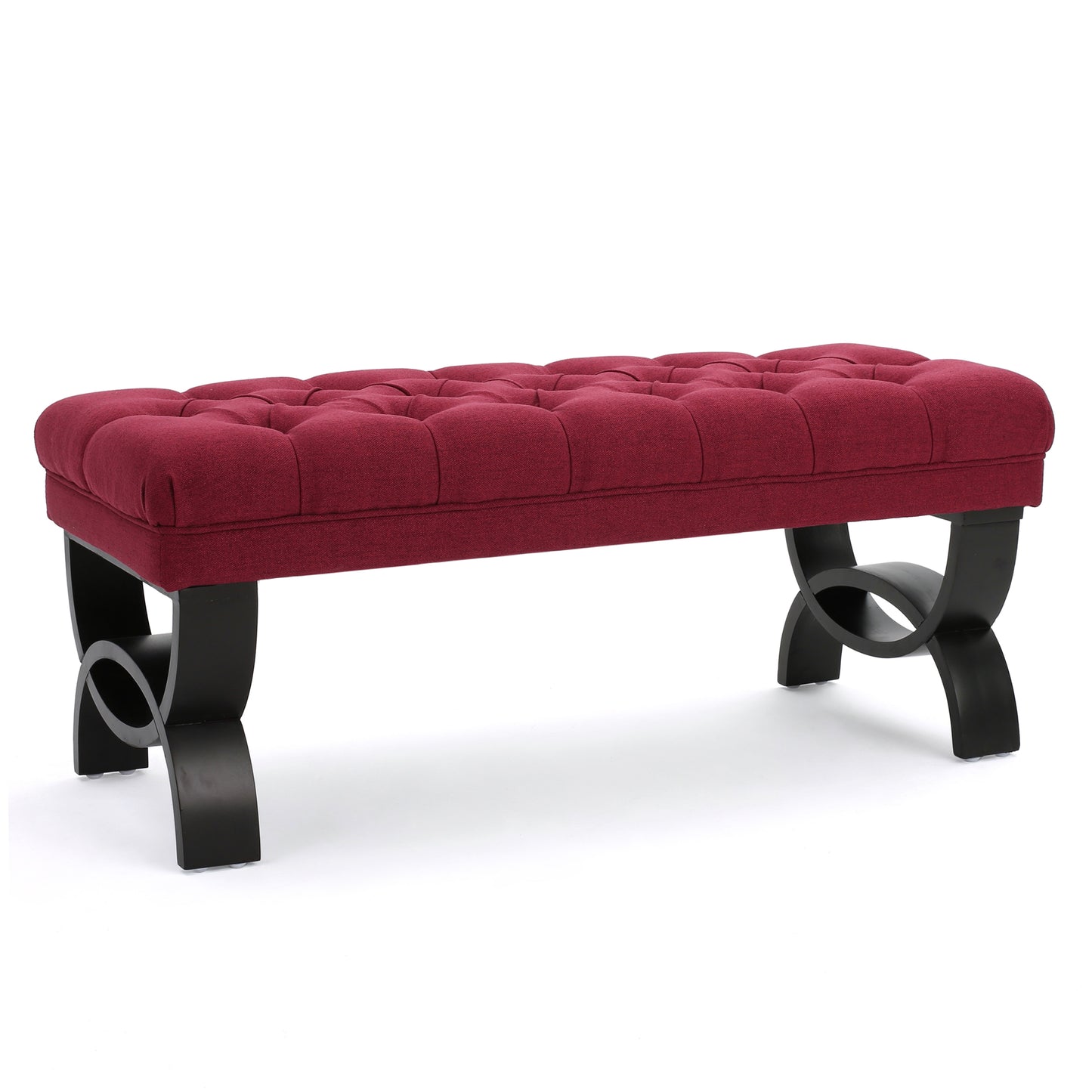 Red Fabric Ottoman Bench with Button Tufting