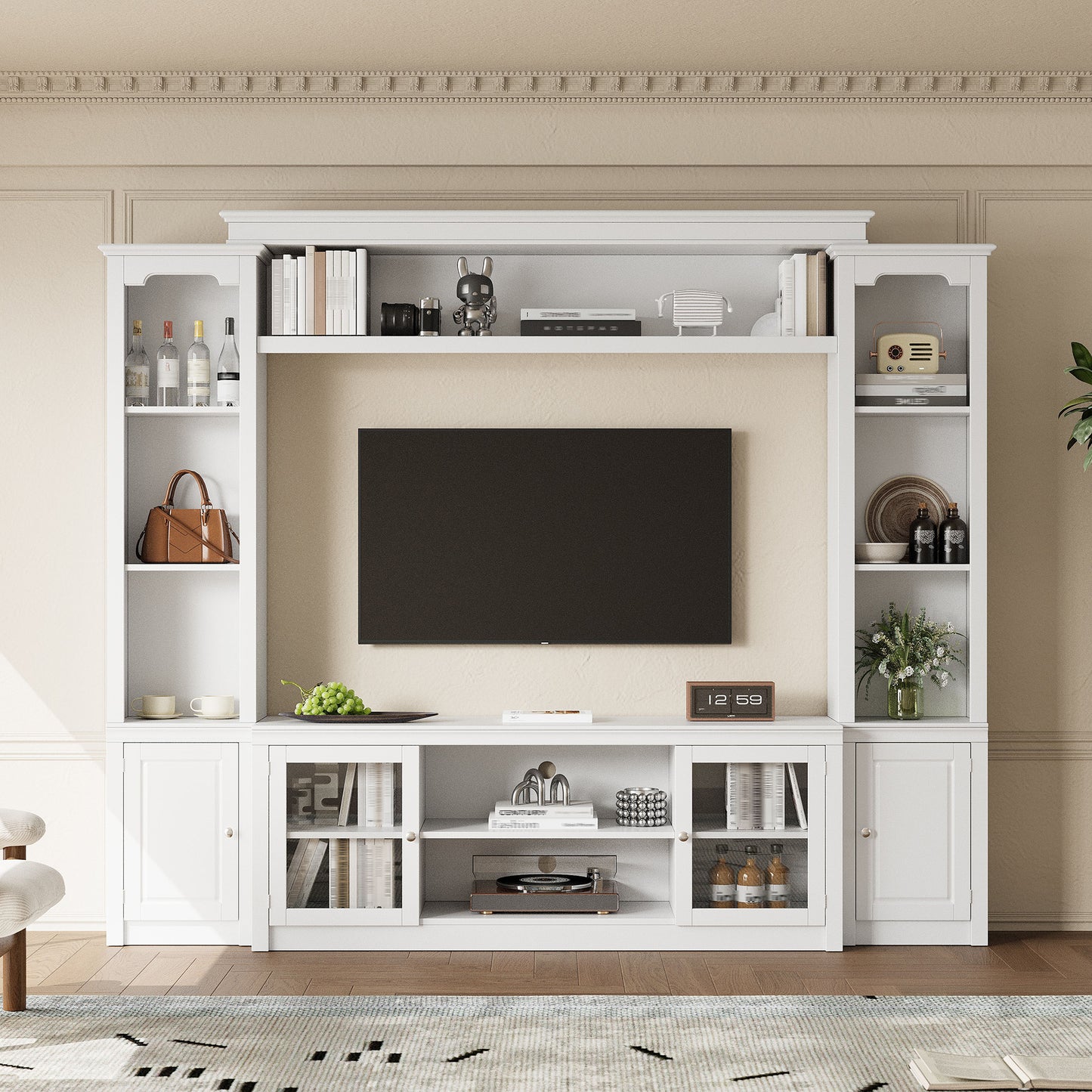 All-in-One Modern TV Stand With Bookcase For TVs Up To 65-inch,