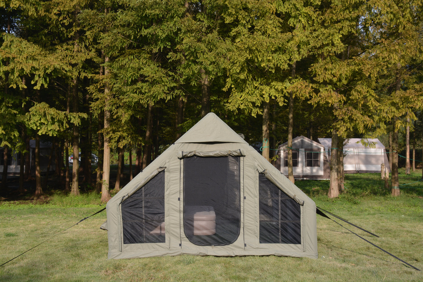 Inflatable Camping Tent - 9.8x13ft for 7-8 People, Waterproof, Easy Setup - Army Green