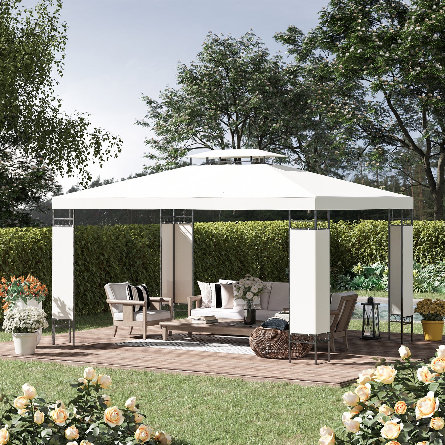 Outdoor Canopy Gazebo Shelter with Double Vented Roof - Cream White