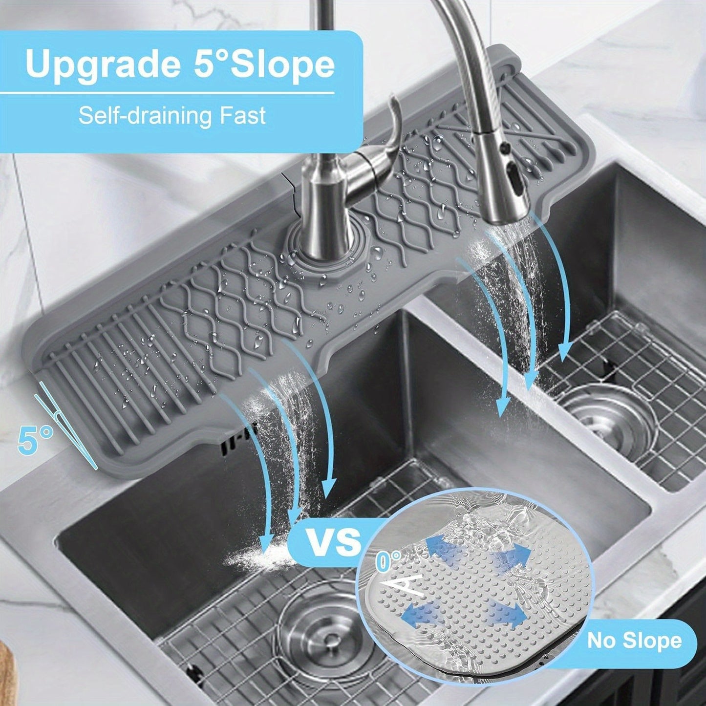 Non-Slip Silicone Self-Draining Kitchen Drain Board - Gray