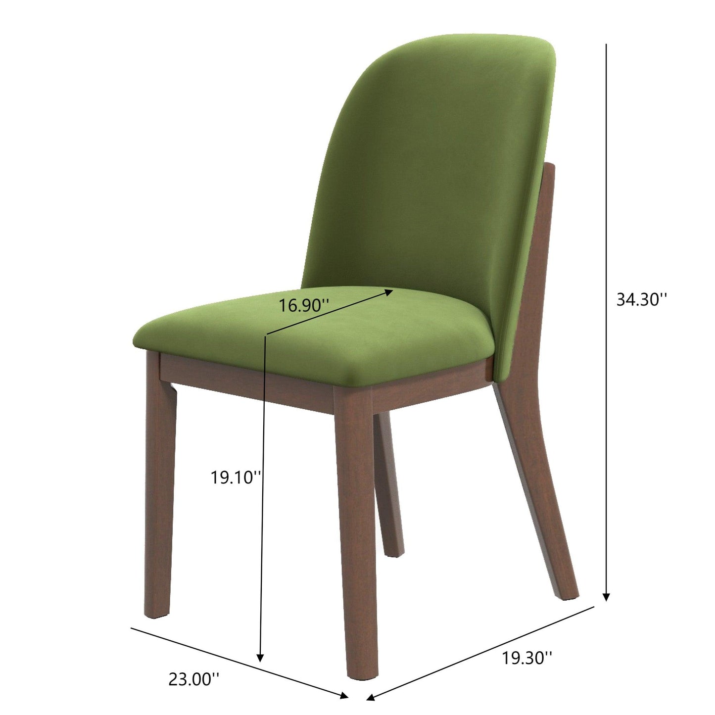 Kaitlyn Mid-Century Modern Green Velvet Dining Chair Set Of 2 With