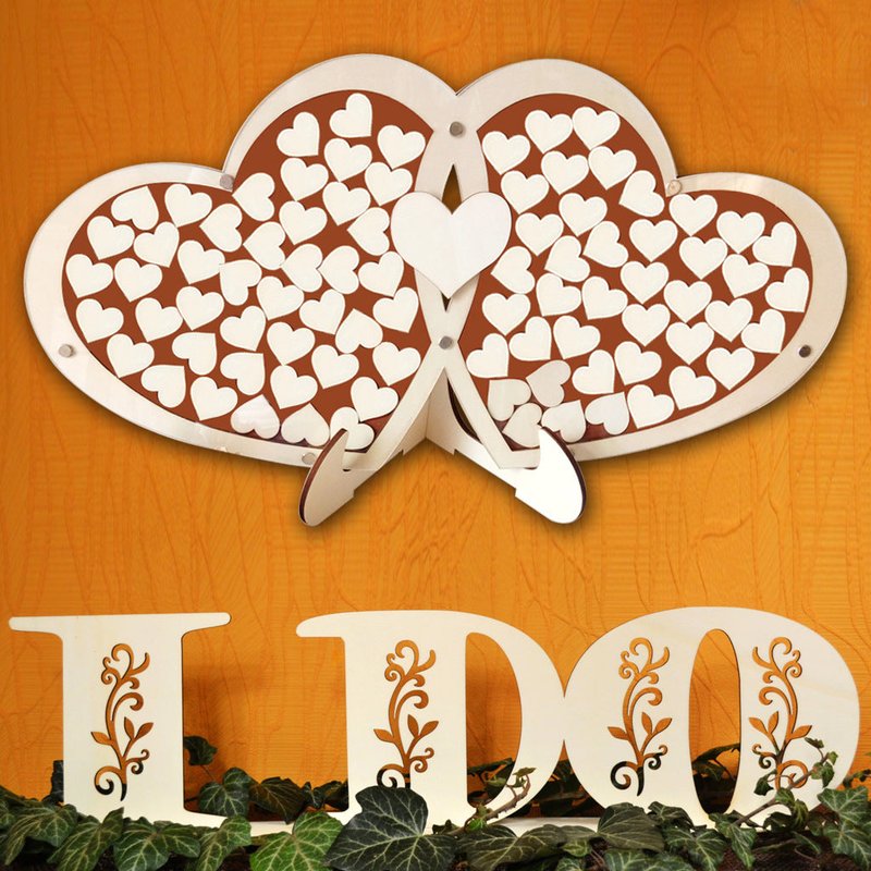 Double Heart Table Decor - Handmade Wood Wedding Sign