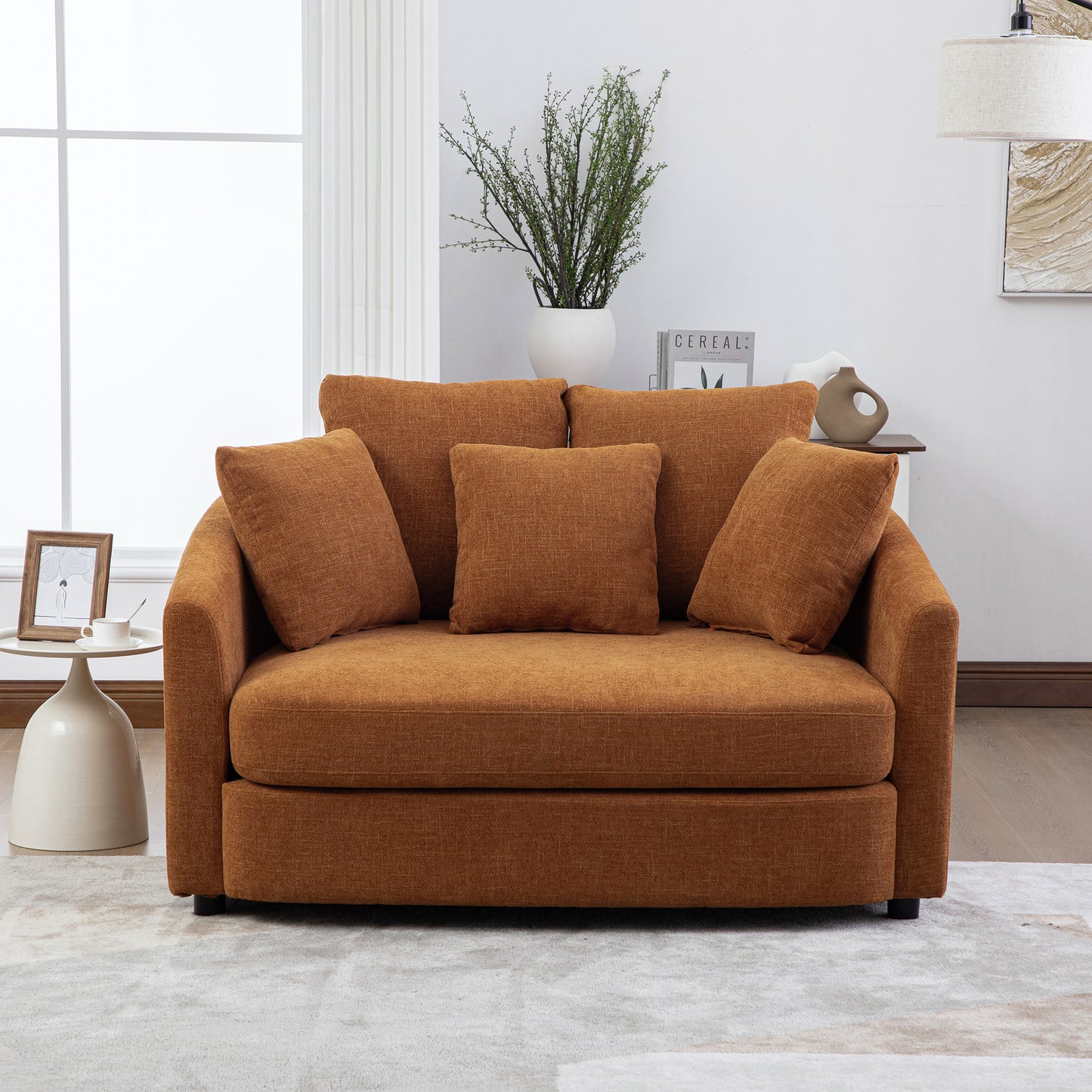 Cozy Upholstered Round Accent Chaise Lounge with Pillows - Orange
