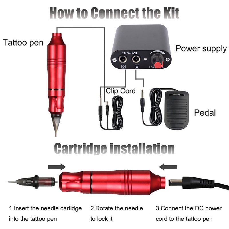 Mini Tattoo Pen Machine Kit with Power Supply
