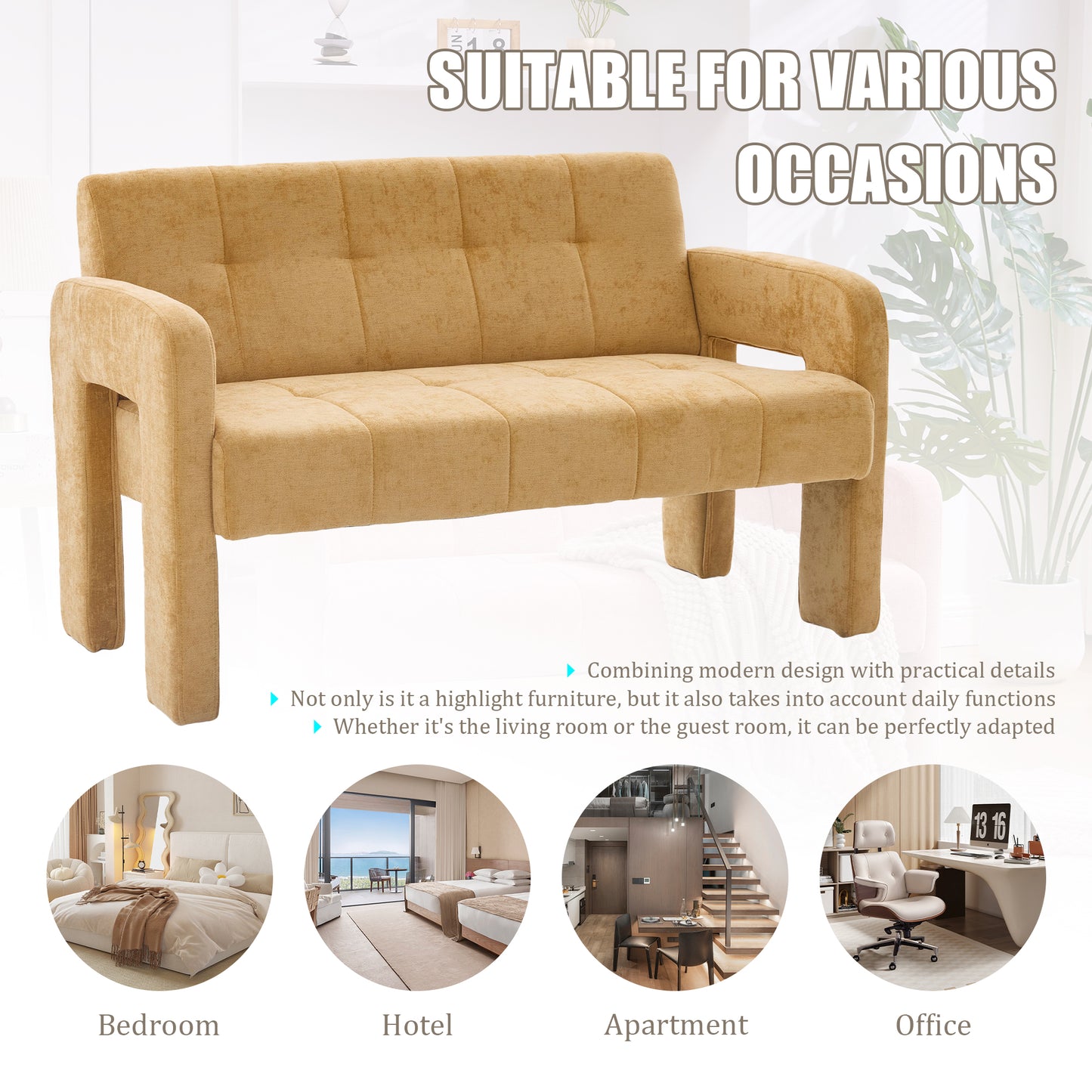 Compact Upholstered Double Armchair Sofa - Yellow