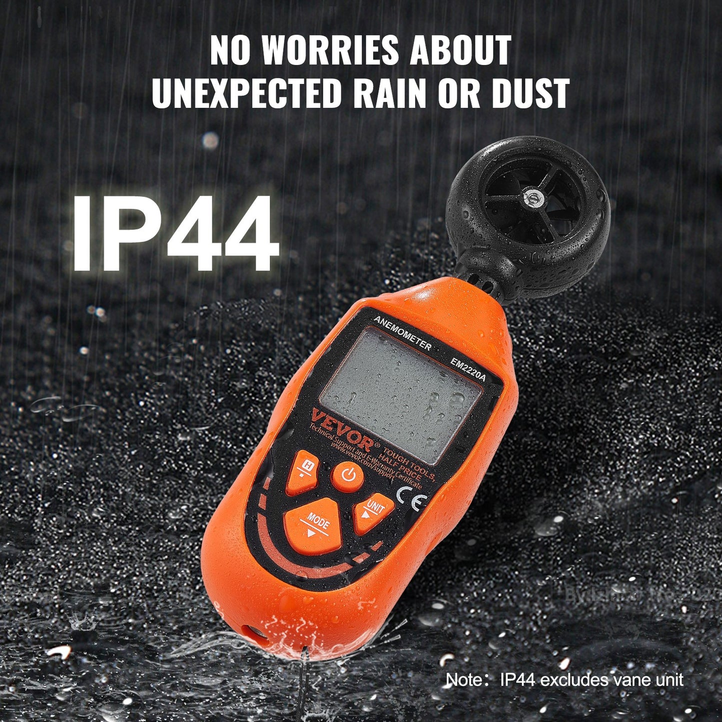 Digital Wind Speed Meter with Backlight - Wind Temperature & Air Flow Gauge - Orange