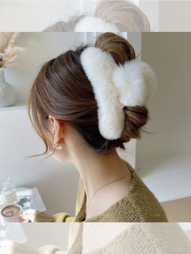 Oversized Plush Rabbit Hair Claw Clip - 16cm Large Fuzzy Hair Accessory