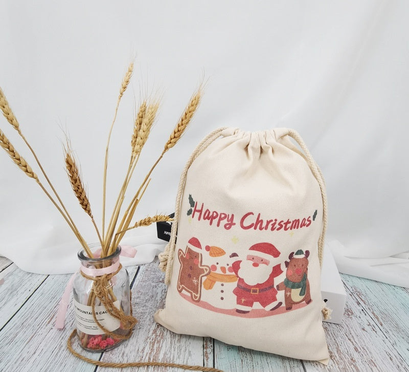 Christmas Canvas Drawstring Gift Bag Set - Multiple Sizes & Designs
