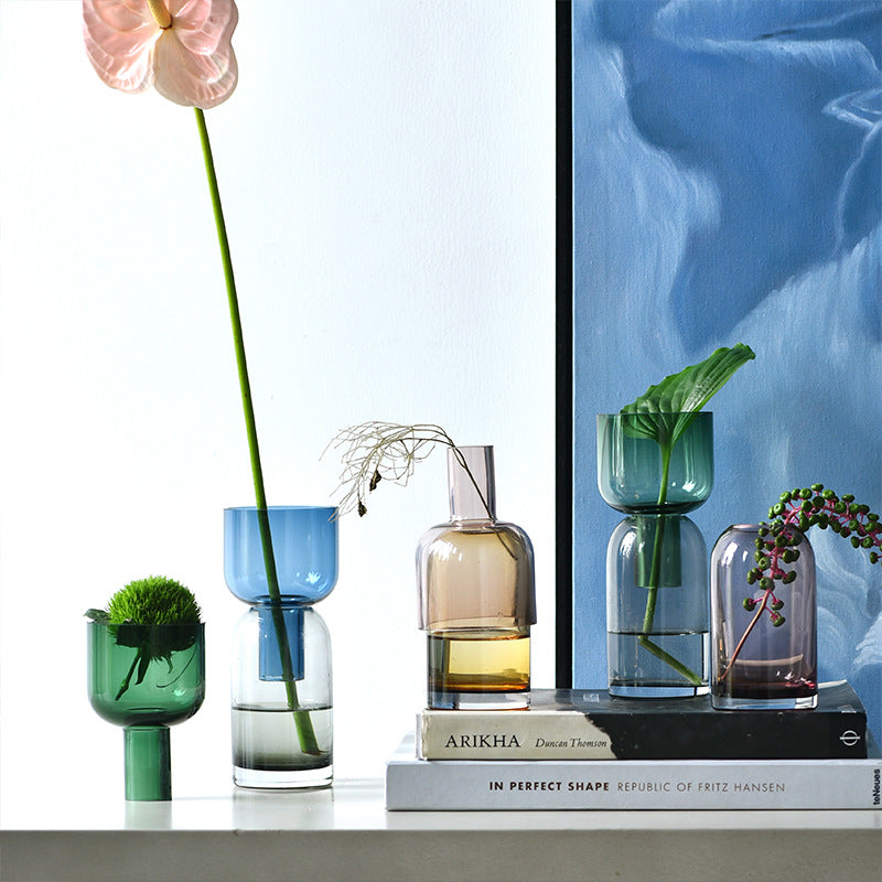 Stained Glass Flower Vase with Funnel Torus Light - Luxury Home Decor