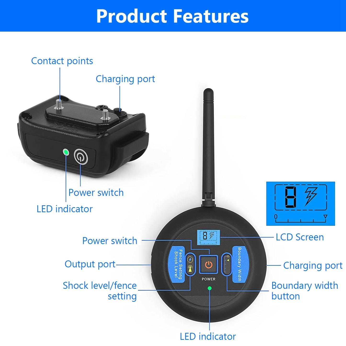 Wireless Dog Fence System with Shock Collar for Small to Large Dogs