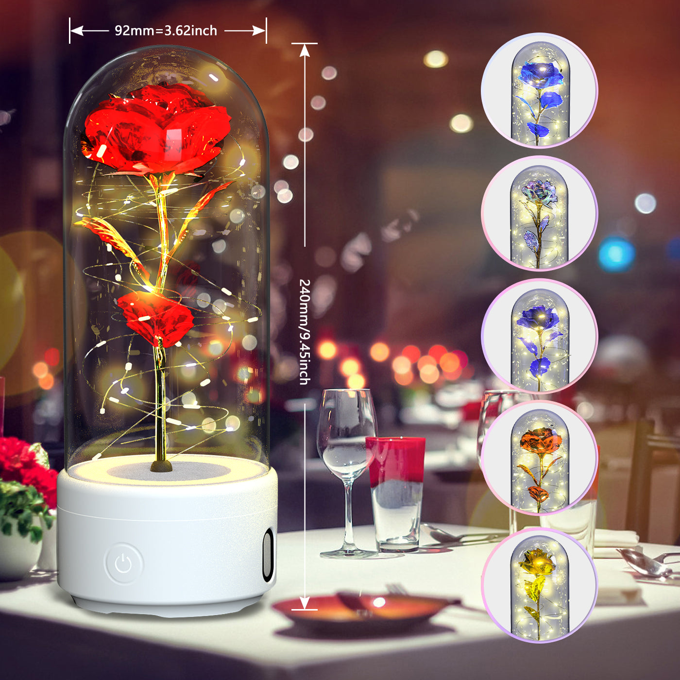 2-in-1 Rose LED Night Light with Bluetooth Speaker - Romantic Glass Decor