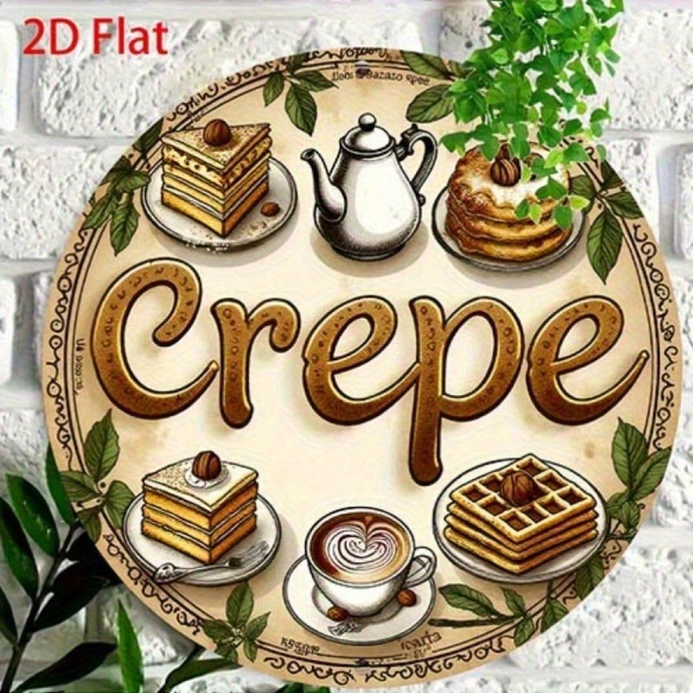 Vintage Round Metal Sign - Dessert Coffee Tea Pastries 8in