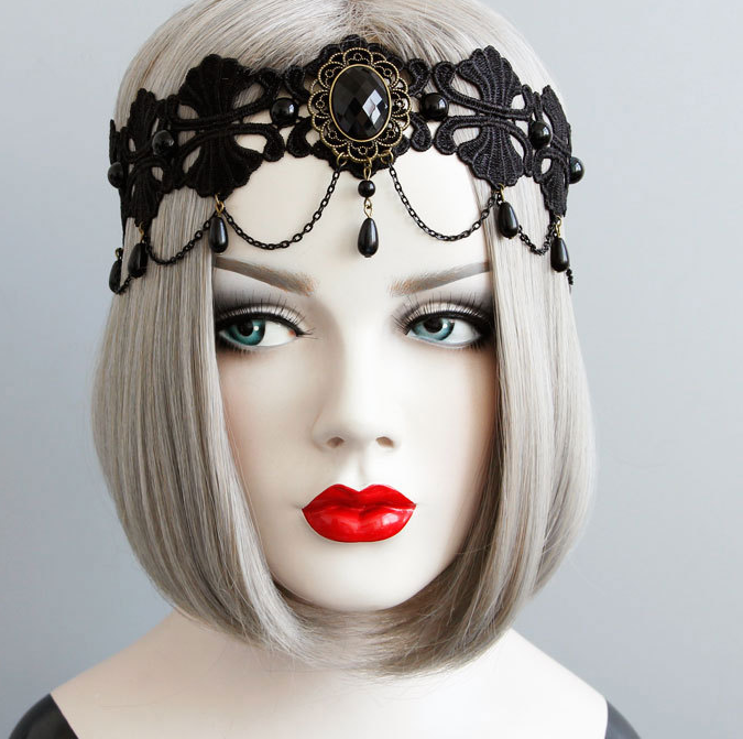 Pearl Lace Headband - Black