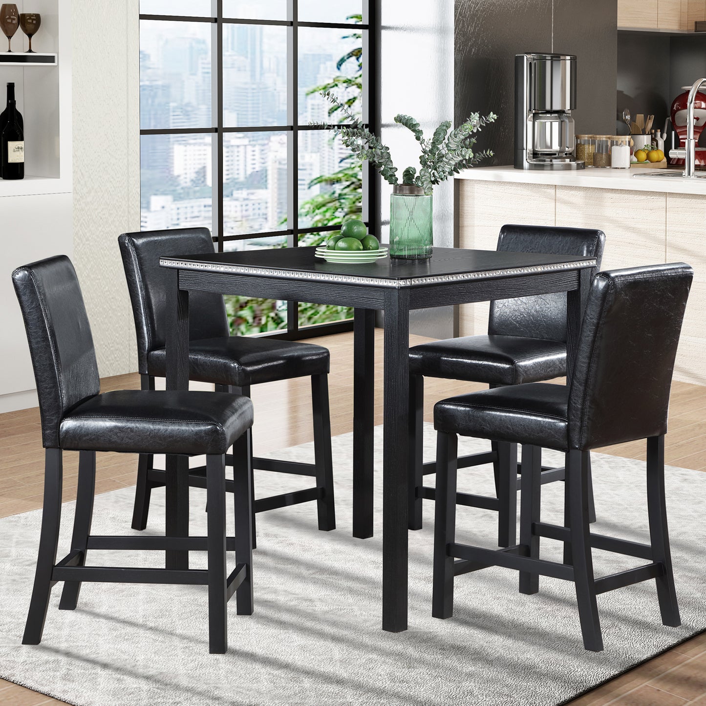 5-Piece Counter Height Dining Table Set with Upholstered Chairs