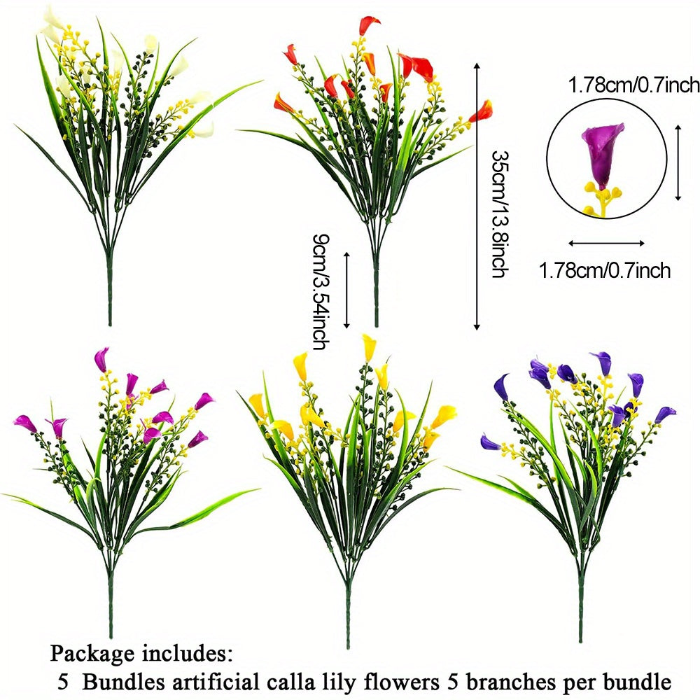 Artificial Calla Lilies - UV-Resistant Faux Flowers, 5 Mixed Colors