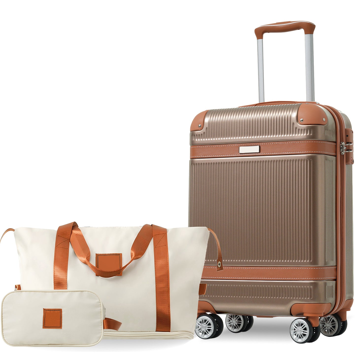 20-Inch Hardshell Luggage Set - 3-Piece Copper Carry-On Suitcase