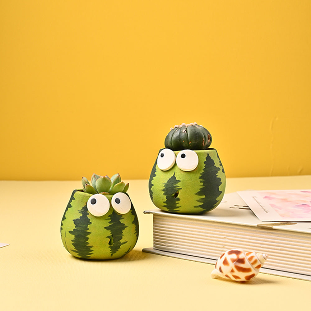 Cute Watermelon Ceramic Mini Flower Pot - Cartoon Garden Decor
