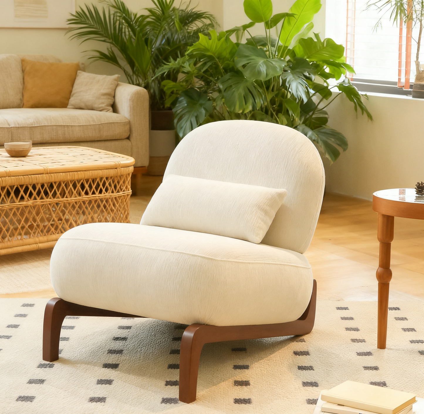 Cozy White Accent Chair with Solid Wood Legs - Armless Design